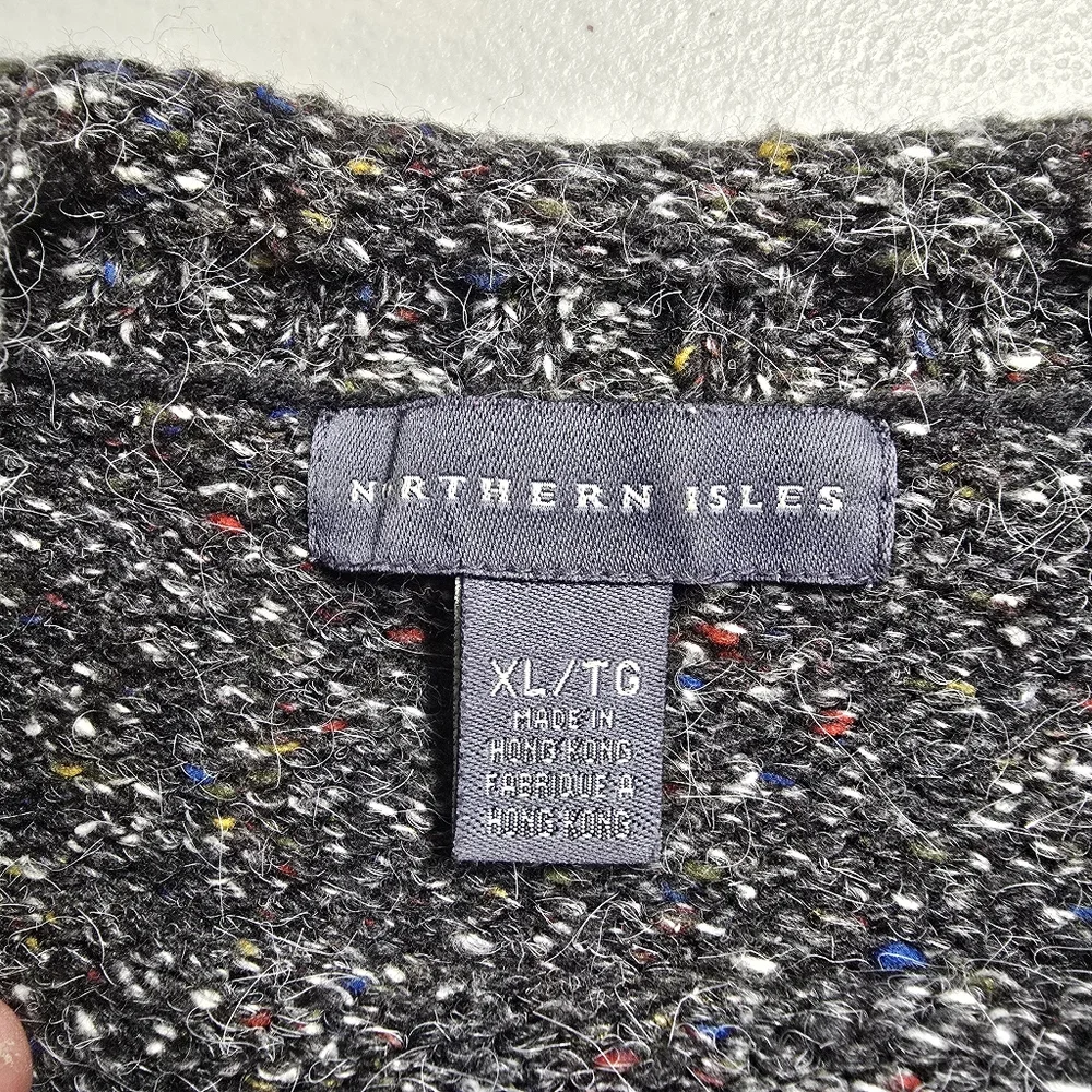 Northern Isles Sweater Women XL Gray Bulk Tweed Wool Blend Patch - Picture 10 of 13